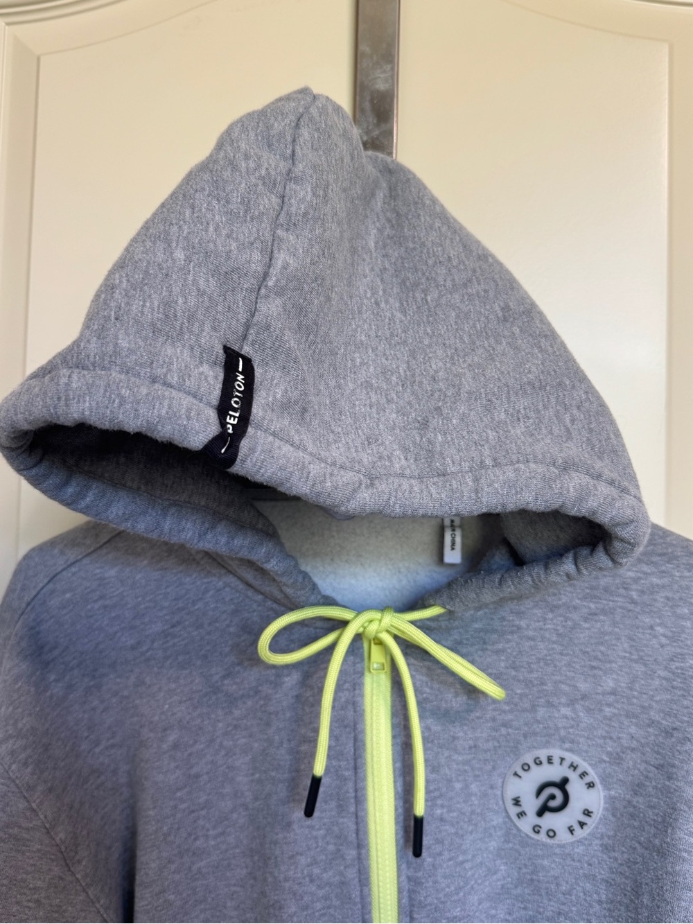 Peloton Women's Large (L) Gray Neon Full Zip Hoodie Fleece Lined Logo Jacket